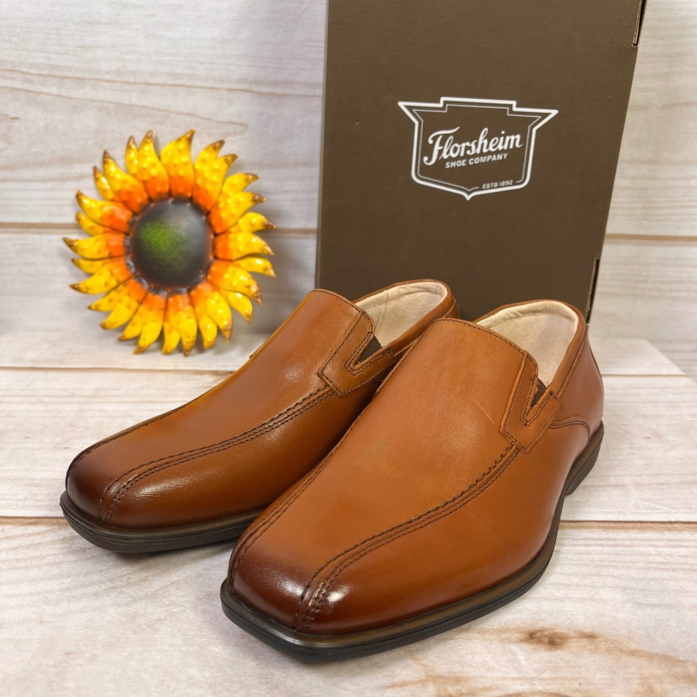 Florsheim Kids Reveal Bikeslip Cognac Leather Dress Shoes Loafers 1 1M